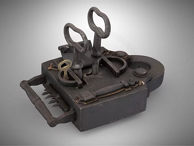 Antique Iron Door Handle With Intricate Traditional Lock Mechanism Design 3d model