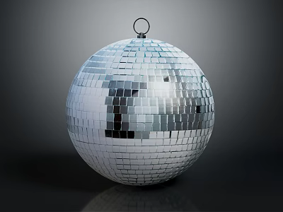 Silver Spherical Furniture Decor Accessory With Mirrored Tiles And Hanging Hook For Interior Decoration 3d model