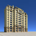 Classical Style Beige Exterior Multi story Residential Building Featuring Decorative Top Design And Numerous Windows
