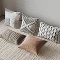 Stylish Throw Pillows With Geometric Striped And Solid Color Patterns On Beige Carpet