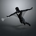 Black Superhero In Flying Pose With White Spider Symbol And Web Shooter