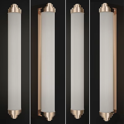 Vertical Black And White Striped Wall With Wooden Frame And Sconce Lighting 3d model