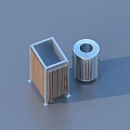 Stylish Household Living Supplies With Square Wooden Panel Bin And Silver Striped Cylindrical Container