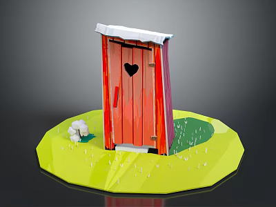 Cartoon Scene With Red Door Black Heart Snow On Top White Sheep On Green Grass 3d model