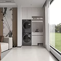 Modern Balcony Cabinet Design With Stacked Washing Machine Dryer And Countertop