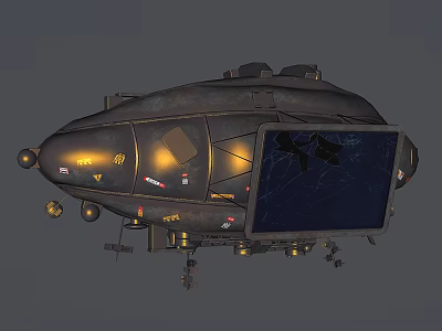 Futuristic Dark Craft Exterior With Broken Screen And Illuminated Lights 3d model