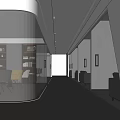 Modern Office Hallway Interior With Glass Partitions LED Lighting And Lounge Seats