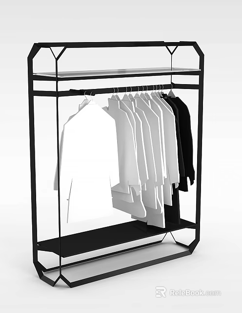 Black Clothing Rack Displaying Multiple White Shirts And A Black Shirt 3d model 