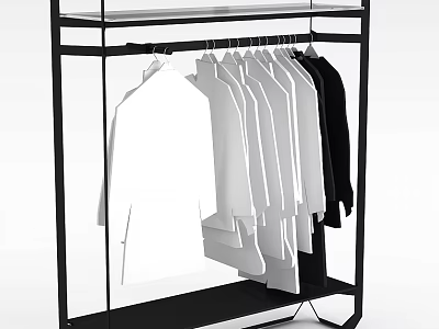 Black Clothing Rack Displaying Multiple White Shirts And A Black Shirt 3d model