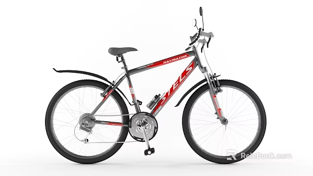 Stylish Gray And Red Bicycle Mountain Bike With Frame Wheels Seat And Fenders 3d model 