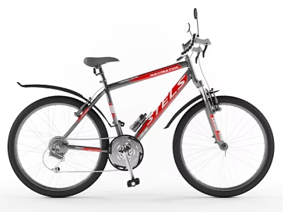 Stylish Gray And Red Bicycle Mountain Bike With Frame Wheels Seat And Fenders 3d model