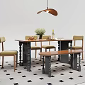 Middle-style solid wood long table 3d model