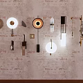 Modern Wall Lamps With Various Designs Mounted On Brick Wall Surface 3d model