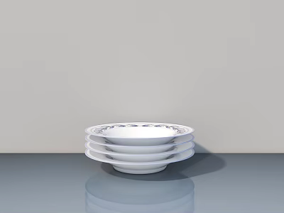 White Stacked Bowl Set With Floral Rim Pattern For Elegant Dinnerware 3d model