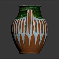 Decorative Ceramic Vase With Green Top Orange Body And White Stripes For Home Furniture