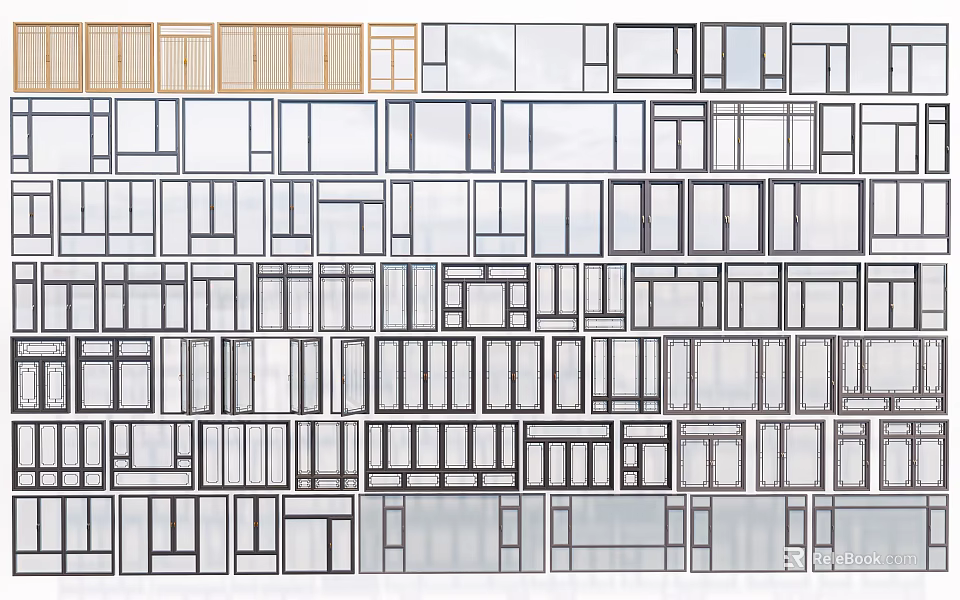 Various Styles And Different Materials Of Windows And Doors Design 3d model 