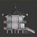 Traditional Chinese Pavilion Architecture With Multi Layered Structure Red Railings And Gray Roof
