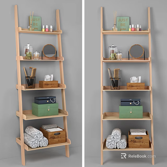 Wooden Bathroom Shelf with Multi Tier Design for Towels Storage Boxes Mirror and Toiletries 3d model 