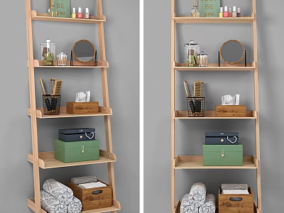 Wooden Bathroom Shelf with Multi Tier Design for Towels Storage Boxes Mirror and Toiletries 3d model