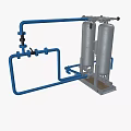 Industrial Dual Tank Air Dryer System with Blue Pipes Gauges and Control Panel