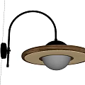 Modern Minimalist Wall Lamp With Black Metal Bracket Wooden Circular Base And White Spherical Bulb