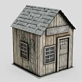 Rustic Wooden Cabin Shop With Gray Tile Roof Windows Door And Shot Shop Sign