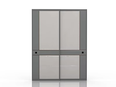 Modern Sliding Doors Cabinet With Sleek Gray Frame And Glass Panels 3d model