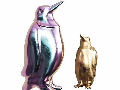 Two Piece Penguin Decorative Figurine Set With Gradient Color And Gold Finish 3d model