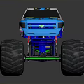 Colorful Monster Truck With Large Blue Tires And Detailed Green Body Design