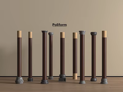 Poilform Various Decorative Columns With Wooden Body And Metal Base Details 3d model