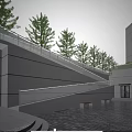 Modern Outdoor Courtyard With Steps Benches Trees And Ambient Lighting