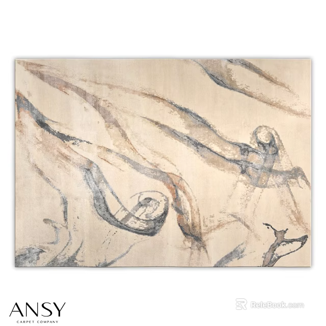 Square Carpet Featuring Abstract Curved Patterns in Neutral Beige and Dark Hues 3d model 