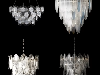 Elegant Transparent Glass Chandelier Designs With Layered Petal Shaped Details For Home Decor 3d model