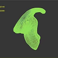 Mythical Reptile 3D Model Head With Reddish Purple Curved Horns Scaly Skin And Green Eyes