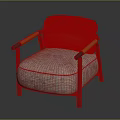 Modern Single Sofa With Beige Textured Fabric Wooden Arms And Black Metal Frame