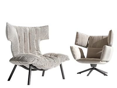 Modern Leisure Chairs With Light Beige Fabric Upholstery Unique Backrest And Black Metal Base 3d model