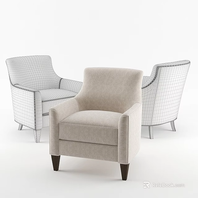 Modern Beige Single Sofa With Wireframe Design And 3D Model Showcase 3d model