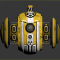 Yellow And White Cartoon Robot Vehicle With Large Wheels And Animal Face Design