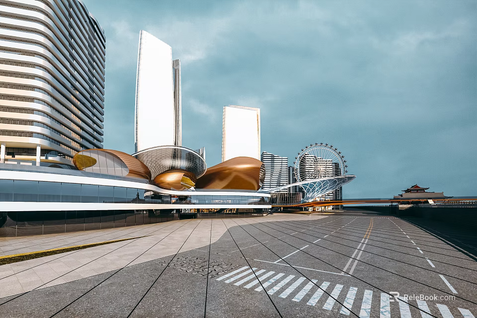 Modern Commercial Complex Architectural Design With Skyscrapers Open Plaza And Urban Landscape 3d model 