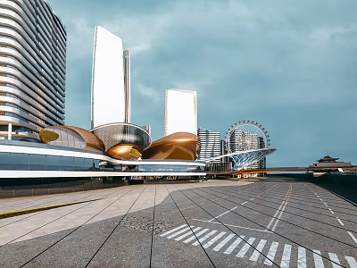 Modern Commercial Complex Architectural Design With Skyscrapers Open Plaza And Urban Landscape 3d model