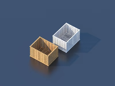 Two Woven Storage Baskets Gold and White Square Design for Home Use 3d model