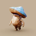 Walking Mushroom Creature With Blue Green Cap And Brown Body
