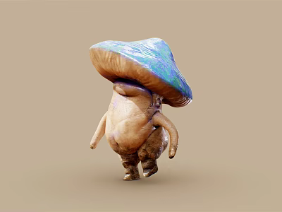 Walking Mushroom Creature With Blue Green Cap And Brown Body 3d model