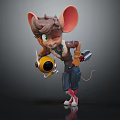 Anthropomorphic Cartoon Mouse Mechanic With Big Ears Brown Hair And Tools