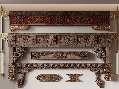 Traditional Intricate Carved Wooden Patterns On Various Decorative Panels And Frames 3d model