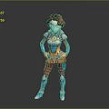 Futuristic Game Movie Character With Red Hair And Blue Orange Mechanical Armor Boots
