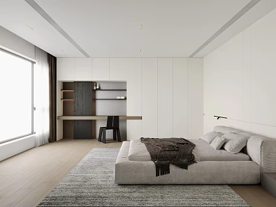 Modern Desk Interior Design With Bookshelf Chair And Window View 3d model