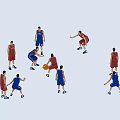 Group of People in Red and Blue Jerseys Actively Playing Basketball