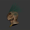Mythical Creature Character Head Model With Green Spiky Mane Brown Skin And Yellow Base