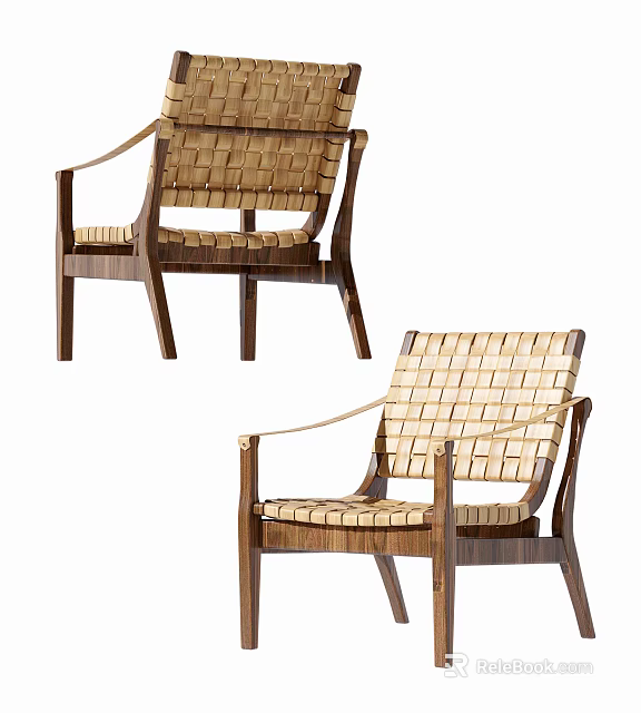 Natural Style Leisure Chair With Wooden Frame And Woven Seat Back 3d model 